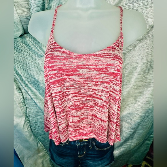 Hollister Knit Racerback Tank Pink / Red Flowy Crop Top Camisole Shirt ~ Medium - Picture 8 of 9